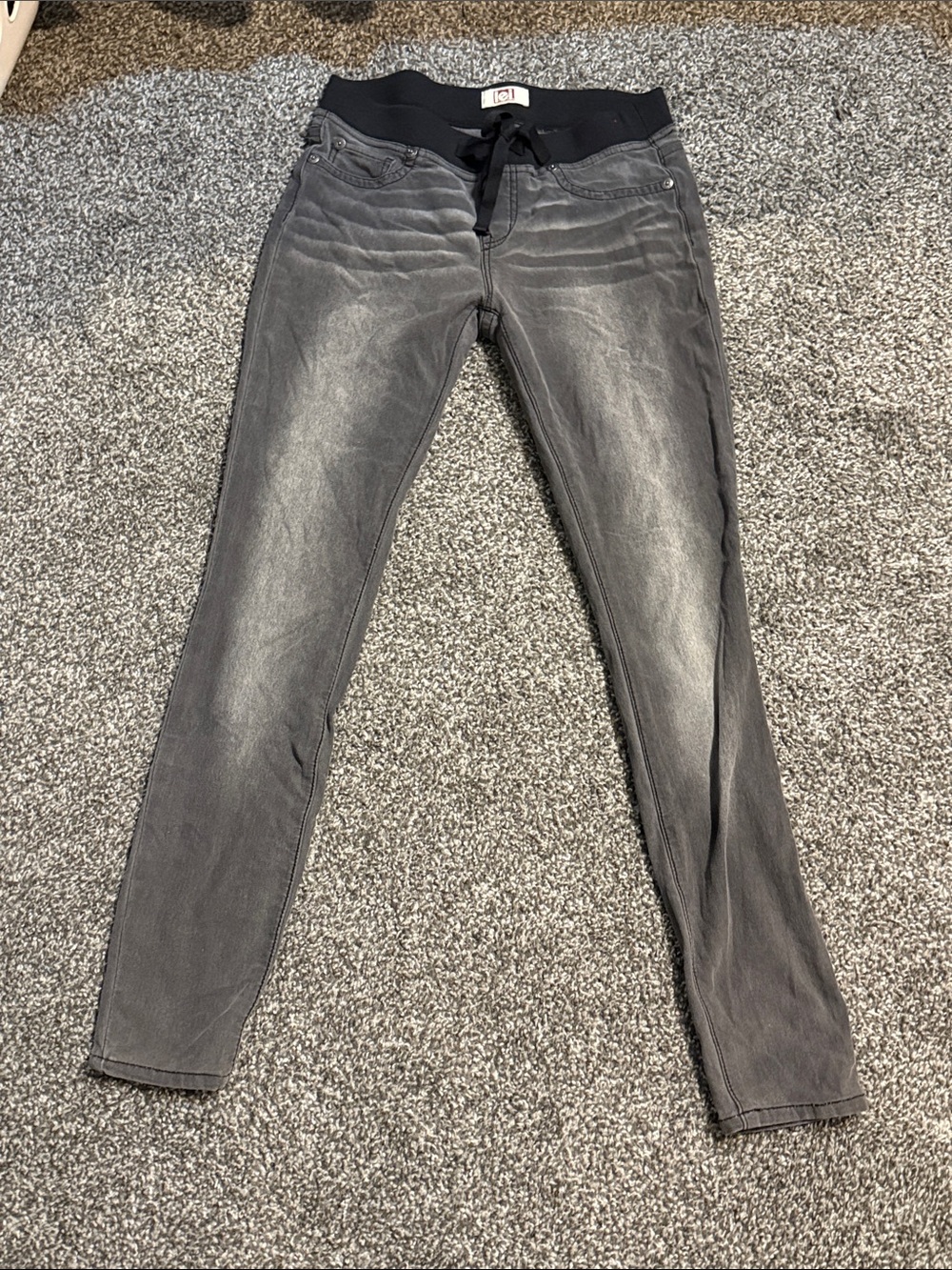 lei Black-Gray Skinny Jeggings with Drawstring Waist